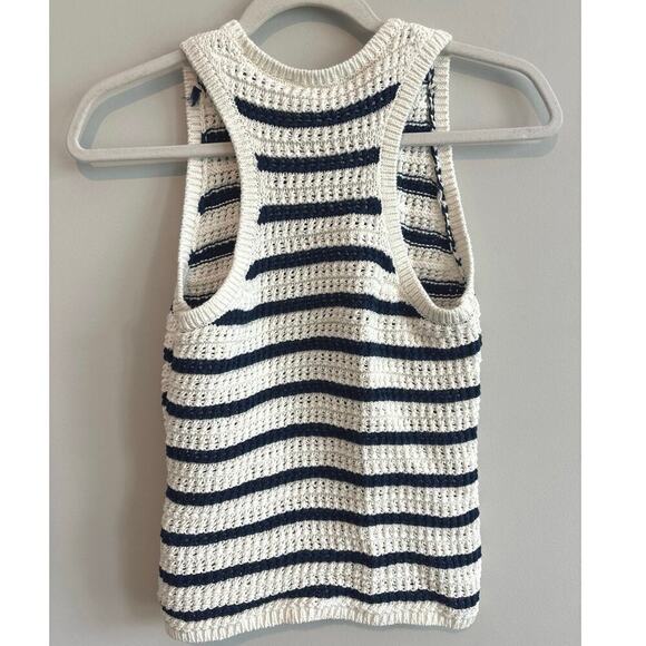 Madewell Crochet-Knit Crewneck Sweater Tank In Bright Ivory Navy Size S - Picture 7 of 7